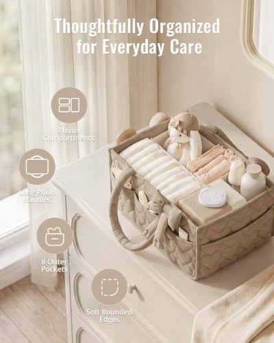 Blissful Diary Baby Diaper Caddy Organizer, Heart-Quilted, Brown - Image 3