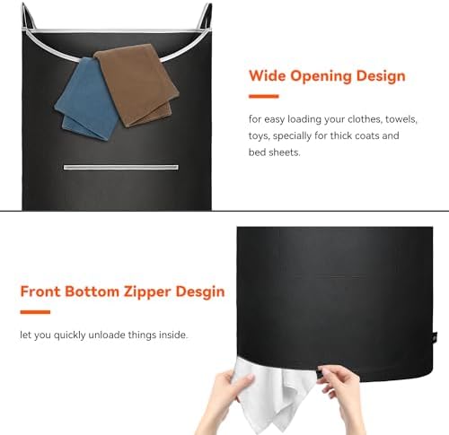 XL Hanging Laundry Hamper, Over the Door Laundry Hamper and Baskets, Wide Opening Hanging Laundry Bag,Hanging Hamper for Bathroom,Dorm,Laundry Room,Chirstmas Gifts(Black 36x22Inch). - Image 6