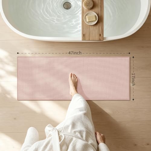 chakme Bathroom Rugs Mat 47x17, Ultra Thin Non Slip Bath Mat Runner Quick Dry Absorbent Bath Mat for Bathroom Floor, (Pink, 47"x17") - Image 2