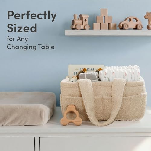 PUTSKA Baby Diaper Caddy Organizer, Nursery Fleece Basket (Cream, Fleece) - Image 6
