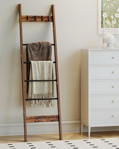 Hzuaneri Blanket Ladder Decorative Quilt Rack with 4 Removable Hooks - Image 3