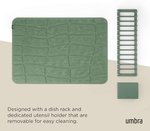 Umbra Udry Dish Drying Rack with Microfiber Mat, Foldable Drainer, Spruce - Image 6