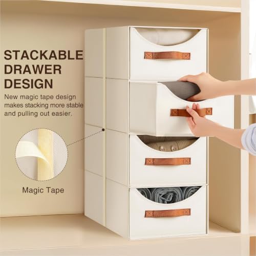 Homsorout Large Closet Storage Bins with Drawer, Fabric Bins for Organization, Collapsible Storage Drawers Organizer for Bedroom, Living Room, 6 Pack, Beige - Image 4