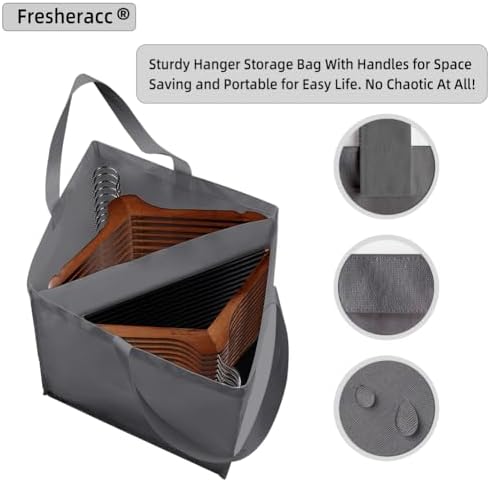 Clothes Hanger Organizer Holder for Space Saving, Fresheracc Hanger Triangle Storage Bag with Handles for Closet Tidier Laundry Rooms Wardrobe Drying Rack, Waterproof Container (Square Grey) - Image 5