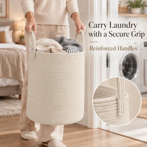 JMvicyroam 100L Cotton Rope Laundry Basket Hamper, Beige - Image 3