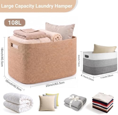 108L Extra Large Jute Rope Storage Basket, 25"x16"x16" Woven Laundry Hamper with Handles, Collapsible Blanket Basket for Living Room, Toy Storage Bin for Kids, Shelf Organizer, Natural Brown - Image 2