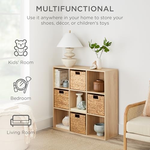 Best Choice Products 9-Cube Storage Organizer, 13.5in Shelf Opening, Bookcase, Display Shelf, Customizable w/ 3 Removable Back Panels – Light Oak - Image 4