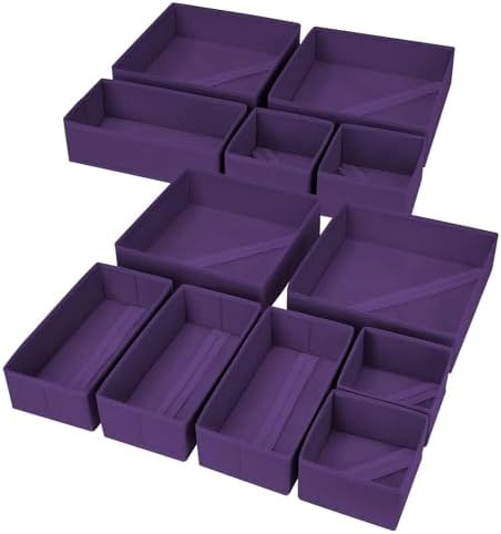 DIMJ Drawer Organizer Clothes, 12 Pack Dresser Organizer, Foldable Closet Organizers and Storage, Fabric Dresser Bins, Drawer Dividers for Nursery, Baby Clothes, Underwears, Sock (Purple) by DiMJ