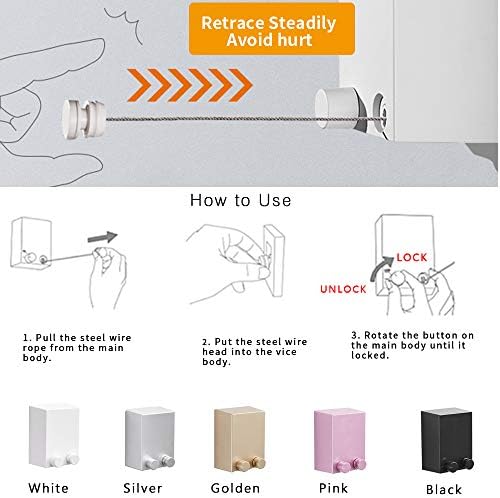 BESy Retractable Clothesline ABS case+Aluminum Dryer with Adjustable Stainless Steel Rope String Hotel Style Heavy Duty, Wall Mounted Method, 13.8 Feets,White - Image 2