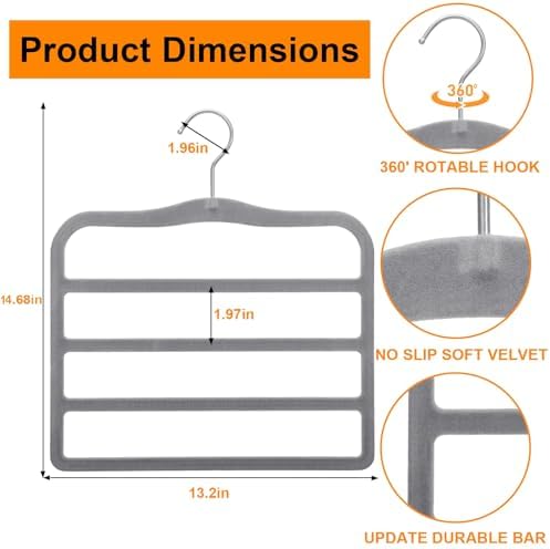 Velvet Pants Hangers Space Saving, 4 Pack Non Slip Closet Organizer - Image 3