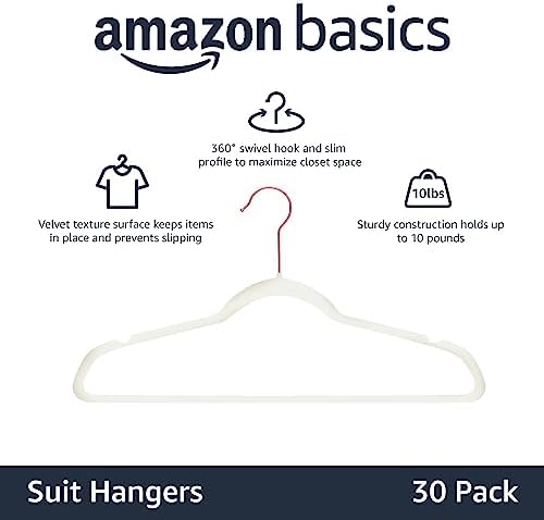 Amazon Basics Slim Velvet Non-Slip Space Saving Suit Clothes Hangers, Closet Organizer, Ivory/Rose Gold, 30-Pack - Image 2