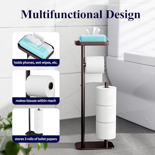 Kitsure Metal Toilet Paper Holder Free Standing, Medium, Brown - Image 3