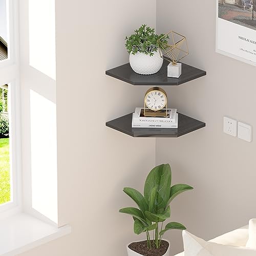 JJL Corner Wall Shelf, Set of 2 Floating Corner Shelf for Wall Storage,Easy-to-Assemble,Wall Mount Corner Shelves for Teen Boy Room Decor,Minimalist Decor(14.76in Black) - Image 2