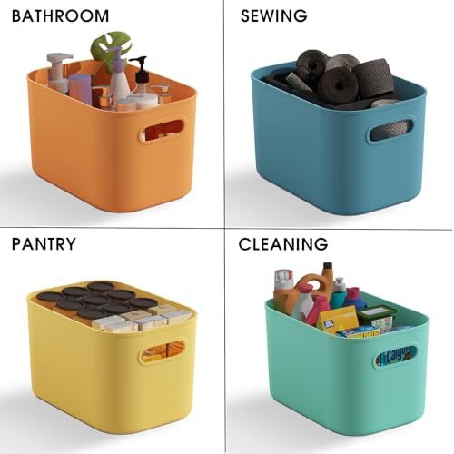 ORGIDOL 12 Pack Colorful Plastic Storage Bins, Storage Container for Organizing, Colored Storage Boxes with Handle for Shelves, Cute Organizer Bins for Craft, Snacks, Cabinet, 9.69x6.7x5.7 inch - Image 6