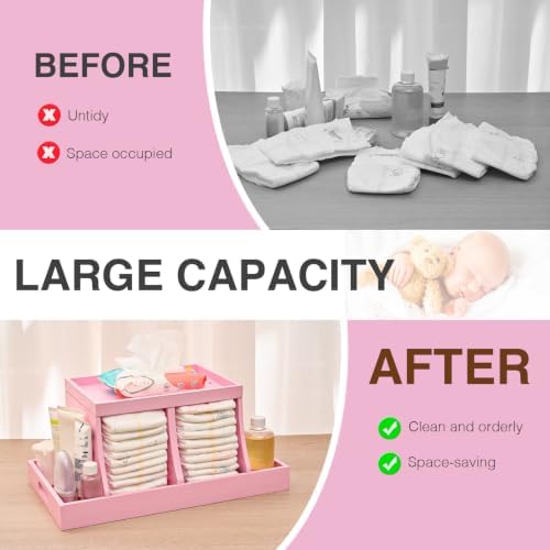 Three colors Diaper Organizer, Wooden Diaper Caddy Organizer, Changing Table Organizer, Diaper Storage Organizer, Nursery Baby Organization Pink - Image 5