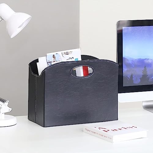 EZDeco Magazine Holder Foldable Magazine Rack Floor PU Leather File Holder Newspaper Book Storage Magazine Basket Document File Folder Organizer for Office Home (Black-2) - Image 5