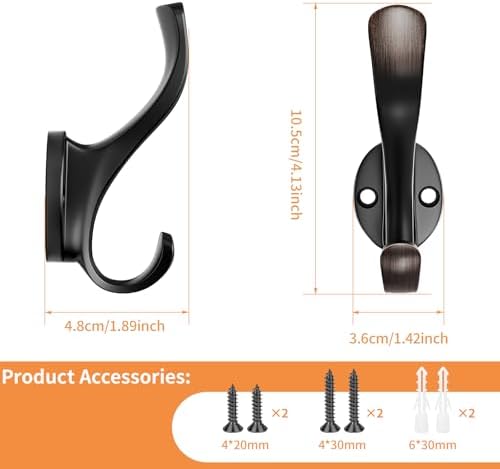 Heavy Duty Coat Hooks - 6 Pack Aluminum Alloy Oil Rubbed Bronze Towel Hooks for Wall Mounted Hanging Jacket, Clothes, Bags, Hat | Metal Utility Hangers for Farmhouse Entryway Mudroom Bathroom Garage - Image 2