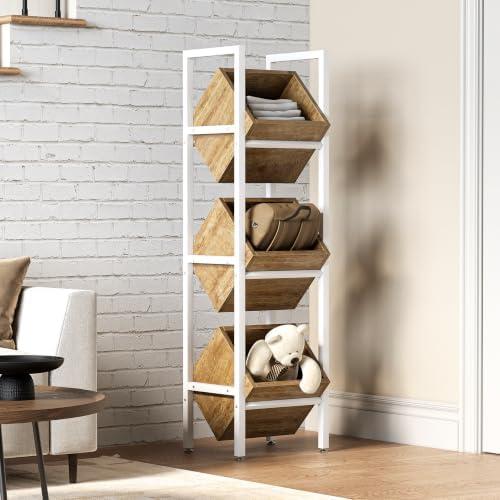 LITTLE TREE 3-Tier Basket Stand, Wooden Floor Stand Shelving Unit, Standing Organizer Storage Rack for Kitchen, Bathroom, Living Room (Light Brown, 2) - Image 6