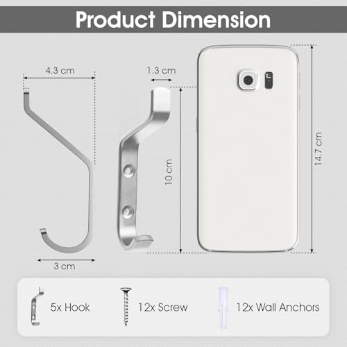 GlazieVault Coat Hooks – Door Hook (5 Pack) - Heavy Duty Wall Mounted - Premium Design Rust Free Hooks - Image 2