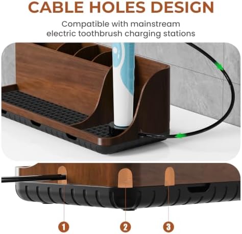 Bathrooms Toothbrush Holder Set with 3 PCS Qtip Holder (Brown Wood Grain) - Image 4