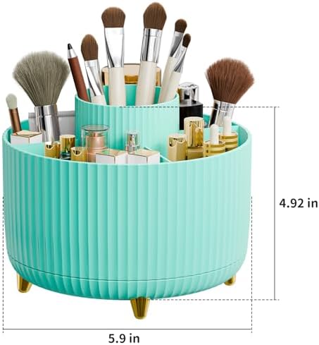 fanado 360° Rotate Makeup Brush Holder Organizer, Makeup Organizers Countertop, Makeup organization and Skincare Storage for Vanity, Desktop, Bathroom (Mint Green) - Image 4