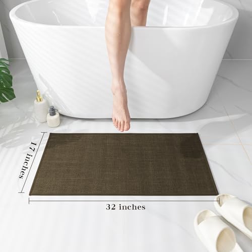 chakme Bathroom Rugs Mat 32x17, Ultra Thin Non Slip Bath Mat Quick Dry Absorbent Bath Mat for Bathroom Floor, (Brown, 32"x17") - Image 2