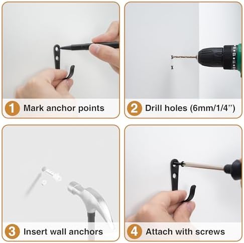 10Pcs Wall Hooks, Black Metal Coat and Towel Hooks, Holds Up to 40 lbs - Image 6