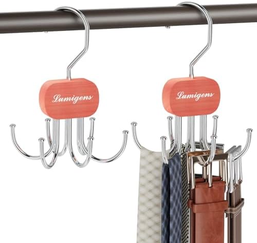 Cedar Wooden Belt Hanger, Belt Organizer for Closet,Rotatable Tie Rack,Belt Holder,Hanging Closet Storage Hook for Belt, Bra, Tank Top, Tie, Scarf, Purse, 1PCS by Lumigens