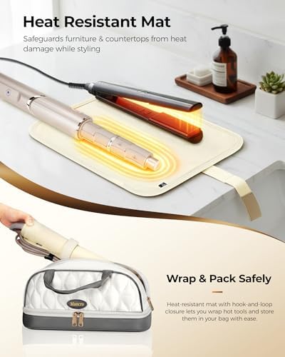 Mancro Carrying Case for Shark FlexStyle, Quilted Hair Tools Travel Bag | with Heat-Resistant Mat, Travel Case for Dyson Airwrap & Shark FlexFusion, Hair Dryer Organizer for Women, Ivory Gray - Image 3