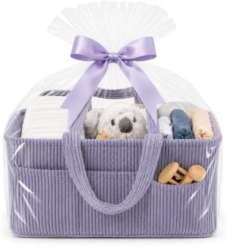 Diaper Caddy Organizer, Premium Blue Indigo Corduroy Nursery Storage Basket with Removable Dividers & Handles, Portable Organizer for Diapers, Essentials, Baby Registry & Shower Gift - Image 2