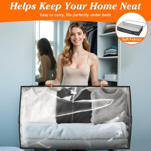 90L Under Bed Storage Containers, Storage Bags, Organizers, 2-Pack, Gray - Image 6