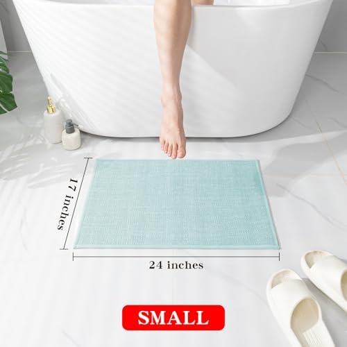 chakme Bathroom Rugs Mat 24x17, Ultra Thin Non Slip Bath Mat Small Quick Dry Absorbent Bath Mat for Bathroom Floor, (Light Blue, 24"x17") - Image 2