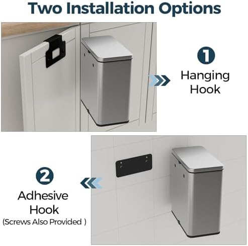 Stainless Steel Hanging Trash Can with Lid and Inner Bucket, 2 Gallon Kitchen Compost Bin for Counter Top, Under Sink or Wall Mount, Small Garbage Can for Cupboard/Bathroom/Bedroom/RV - Image 2