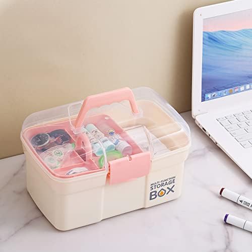 Kinsorcai 11'' Plastic Storage Box with Removable Tray, Multipurpose Organizer for Sewing, Art & Craft, Cosmetic (White) - Image 5