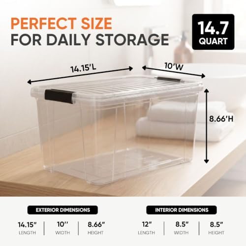 Superio 14.7 Quart Clear Plastic Storage Boxes with Lids, Stackable Organizer Containers, BPA-Free Storage Bins for Home, Office, School & Dorm, 2 Pack - Image 3