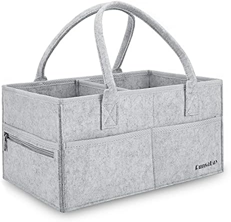 Runsabay. Nursery Basket-Baby Diaper Caddy Organizer for Changing Table-Portable Holder Tote Bag-Car Organizer with Removable Divider-Best Shower Gift Basket for Newborns Registry- Grey & Large Size by Runsabay