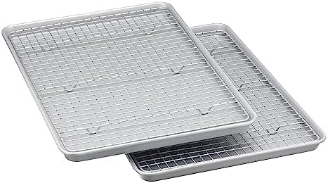Amazon Basics Ceramic Nonstick Baking Sheets & Cooling Rack Set, Dishwasher Safe, Oven Safe, Half Sheet Size, Gray, 2-Pack by AmazonBasics