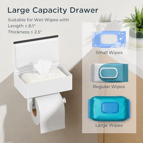 FORIOUS Toilet Paper Holder with Shelf, Wall-Mounted Modern Wipes Dispenser - Image 6
