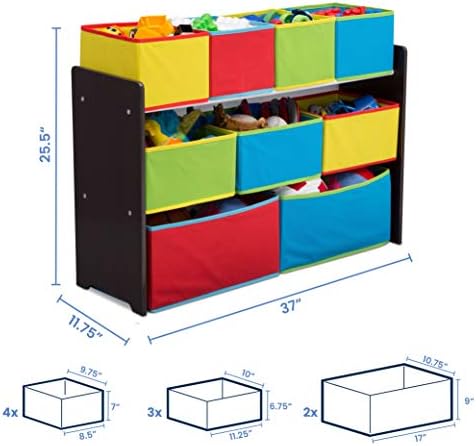 Delta Children Deluxe Multi-Bin Toy Organizer with Storage Bins, Dark Chocolate/Primary Colored Bins - Image 3
