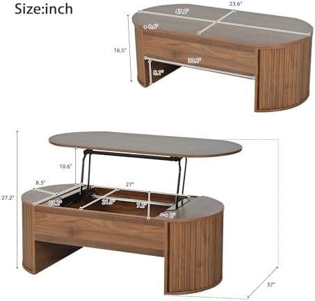 Merax 47.2'' Lift Top Oval Coffee Table with Hidden Storage Compartment, Modern Wooden Center Table with Oval Lift Tabletop for Home Living Room, Brown - Image 2