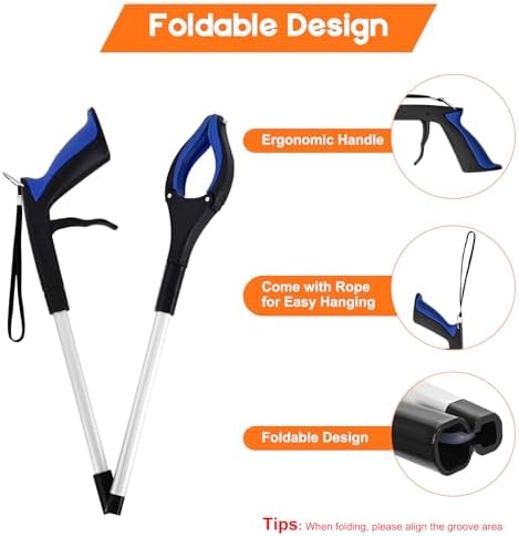 4-Pack Grabber Reacher Tool, 34" Foldable Reacher Grabber Pickup Tool with 90° Anti-Slip Rotating Jaw & Magnets, 4" Wide Claw Opening Reachers for Seniors, Trash Picker Tool - Image 4