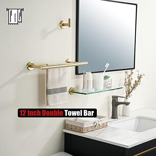 JQK Double Towel Bar Gold, 15 Inch 304 Stainless Steel Thicken 0.8mm Towel Rack Holder for Bathroom Washcloths and Hand Towels, Brushed Gold Wall Mount, Useable Length 12 Inch, TB100L12-BG - Image 5
