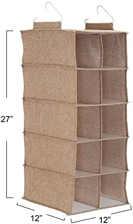 Household Essentials 10‑Pocket Hanging Shoe Organizer with Side‑by‑Side Canvas Storage and 2 Hooks for Support, Beige - Image 3