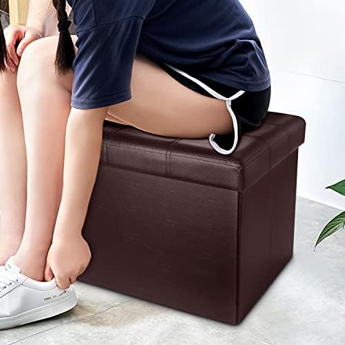Bsketa Storage Ottoman Bench,17 Inch Folding Leather Foot Rest Stool,Brown - Image 6