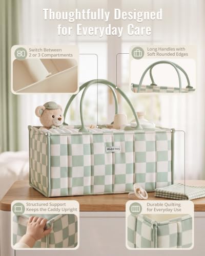 Blissful Diary Gingham Diaper Caddy Organizer, Nursery Storage, Light Green - Image 3