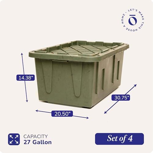 HOMZ Durabilt Plastic Storage Bins with Lids, 27 Gal, Green Camo, 4 Pack - Image 4