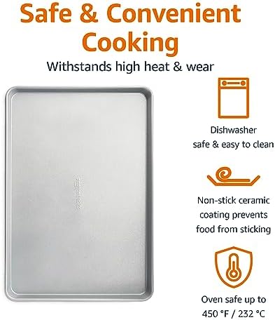 Amazon Basics Ceramic Nonstick Baking Sheet & Cooling Rack Set, Dishwasher Safe, Oven Safe, Half Sheet Size, Gray, 1-Pack - Image 3