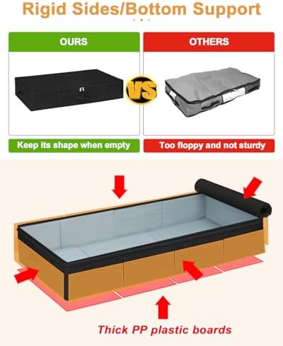 punemi 50L Under Bed Storage Containers with Zipper Lid, 3Pack, Black - Image 3