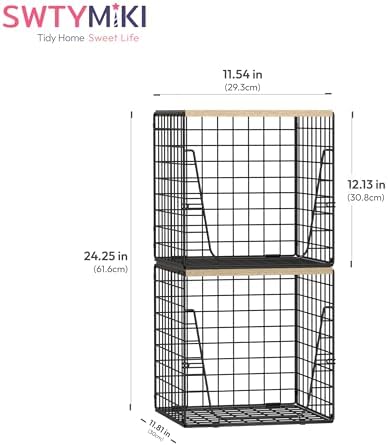 SWTYMIKI 2PCS Closet Organizers and Storage - Stackable Closet Basket with Wood Top Shelf, Clothes Storage Shelves, Clothes Drawer Bins for Wardrobe, Bedroom, Entryway, Black - Image 3