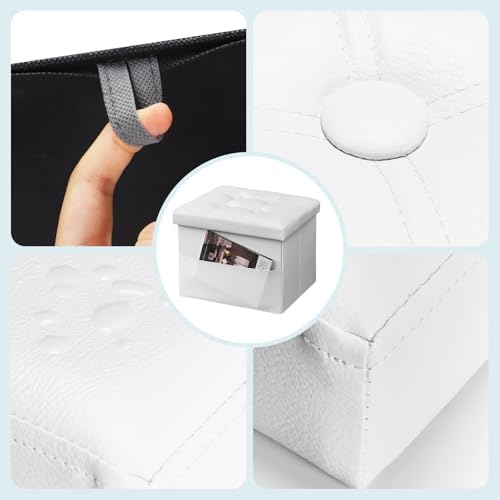 Bsketa Storage Ottoman Bench,16 Inch Folding Leather Foot Rest Stool, White - Image 6
